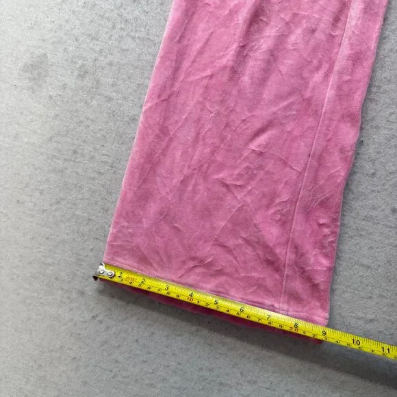 Vintage Juicy Couture Women's Baby Pink Velour Flared Track Pant Pockets Size S - Picture 6 of 7